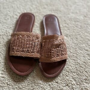 Roxy Brown Woven Slide Sandals